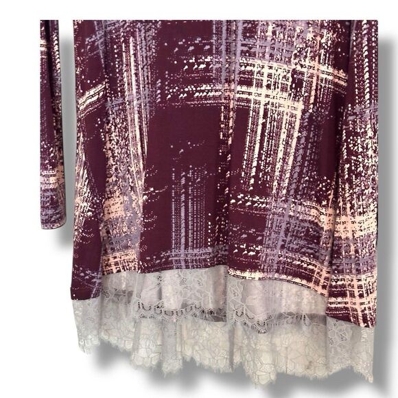 Logo By Lori Goldstein Long Sleeve Lace Hem Tunic Top Purple Gray Abstract XS - Picture 3 of 7